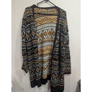 Rustic pattered neutral colored open duster length sweater by Hannah